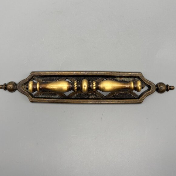 Vintage Ornate Brass Drawer Pulls With Turned Handles And Decorative Backplates - Picture 2 of 6